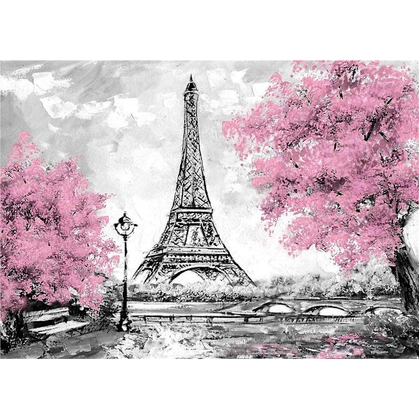 9x6ft Pariisin Eiffel-tornin Tausta Valokuvausta Varten Vaaleanpunaiset Kukat Puut Valokuvaharrastajille Häästudio Rekvisiitta Taustakankaat Vinyyli