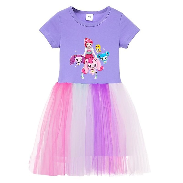 Tyttöjen kesämekko HEART'S PING Prinsessamekko Anime Cosplay -asut Syntymäpäiväjuhlat Tyttöjen vaatteet Urheilullinen laskostettu hame L1469-Violetti L1469 purple 120(5T)