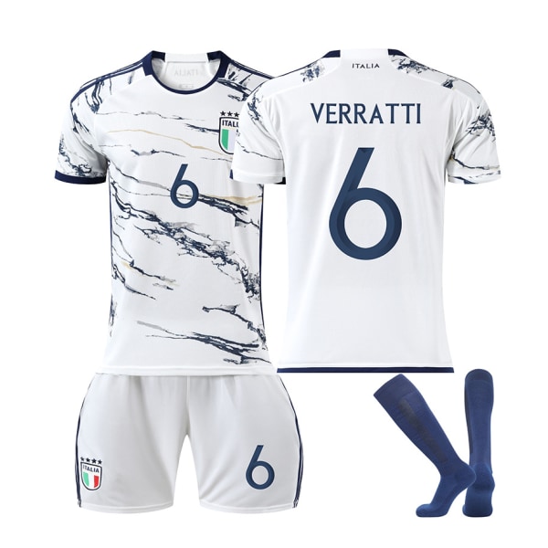 23-24 säsongen Europacupen Italien borta fotbollsdräkt 6 Verratti 1 Donnarumma 18 Barella tröja No. 6 away socks M