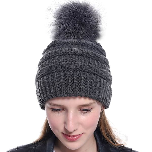 Mote retro hodeplagg kvinne ensfarget ullkule strikket mus Dark grey