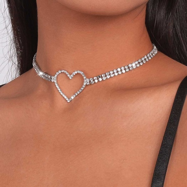 Strass Choker Halsband Silver Heart Halsband Chain Sparkly