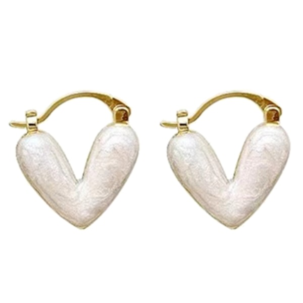 Vintage White Drop Glaze Heart Hoop Örhängen för kvinnor Tjej Tren