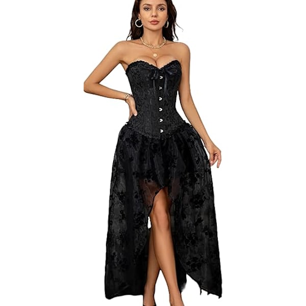 Korsett Toppar för Kvinnor, Bustier Shapewear Underkläder, Spets Midja Push Up Bodysuit svart black M