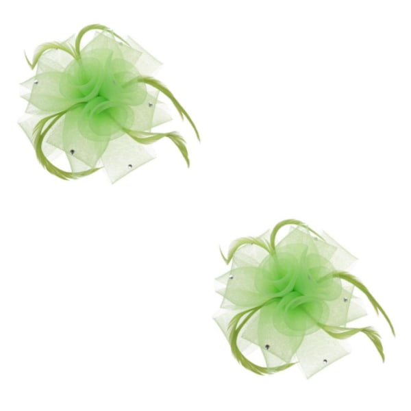 1/2 Bröllop Brud Dam Prom Rose Fjäder Fascinator Hårklämma Lime Grön Lime Green 2 Set