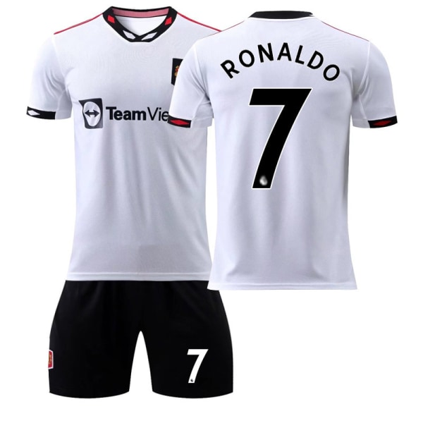 22-23 Red Devils borta vit tröja nr 7 Ronaldo fotbollsdräkt 25 Sancho 10 Rashford barndräkt med strumpor Man L Away No. 7 No Socks #28