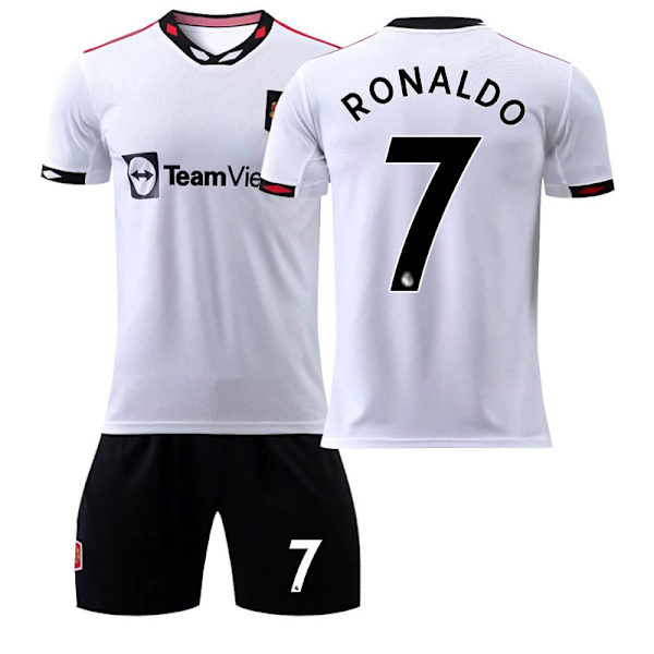 22-23 Red Devils borta vit tröja nr 7 Ronaldo fotbollströja 25 Sancho 10 Rashford barnkostym med strumpor Man L Away No. 7 No Socks XL