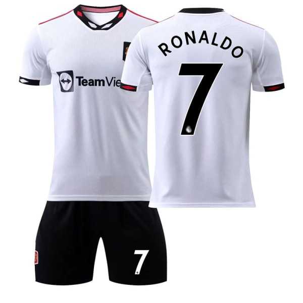 22-23 Red Devils borte hvit drakt nr. 7 Ronaldo fotballuniform 25 Sancho 10 Rashford barnesett med sokker Man L Away No. 7 No Socks XL