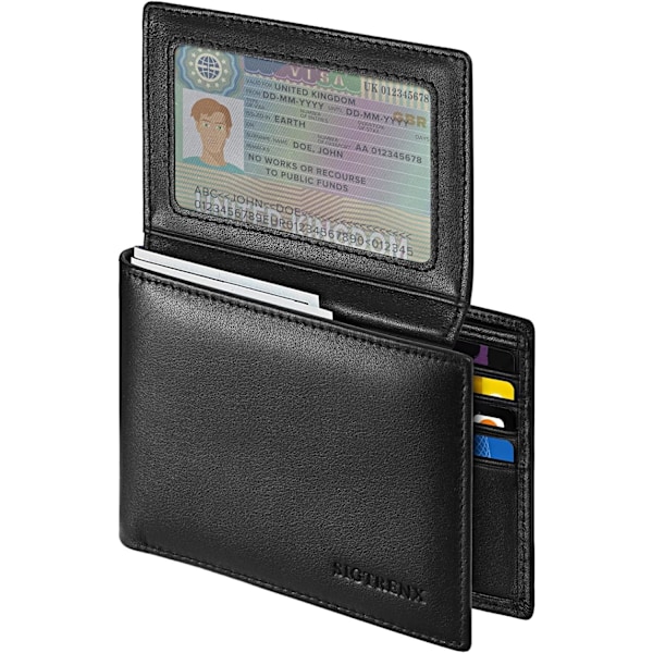 Læderpung til Mænd, Ægte Læder Mænds Pung Todelt, RFID Blokering Mænds Pung med 2 ID-vinduer (Sort)