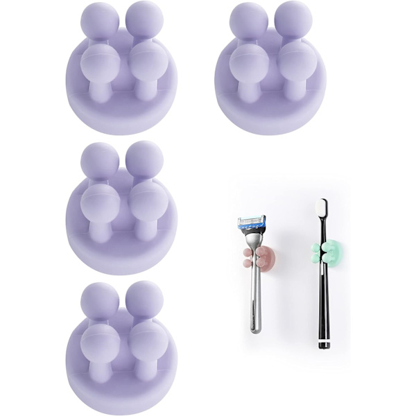 Silikon tandborsthållare 6 st multifunktionell krok rakbladhållare vattentät självhäftande väggmonterad enkelkrok för vägg eller glas för upphängning Purple 4pcs