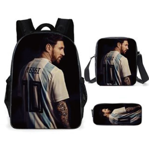 3-delt sæt Messi og Ronaldo rygsæk, studenterfodboldtaske, 3D-printet rygsæk style 5