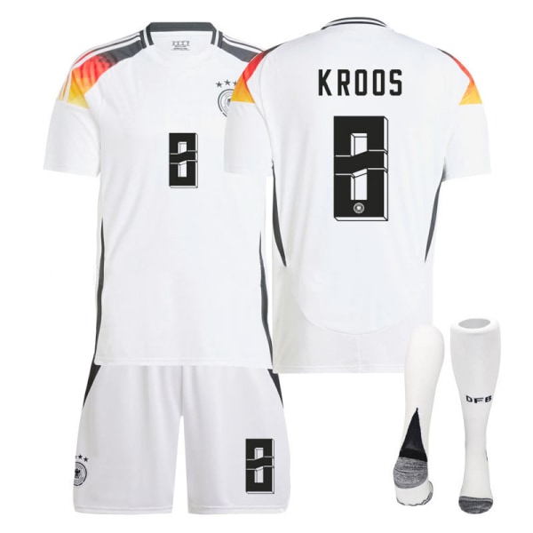 Europacup Tyskland tröja 2024 hem Kroos vuxen barn träningsdräkt herr- och damfotbollsuniform Size 8 w/ Socks & Gear 26