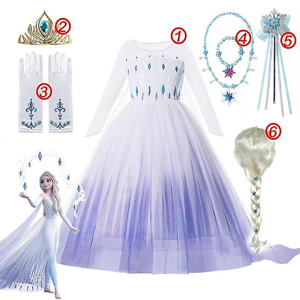 Elsa prinsessklänning för flickor hög kvalitet vita paljetter mesh balklänning karnevalskläder barn cosplay snödrottning Frozen 2 kostym
