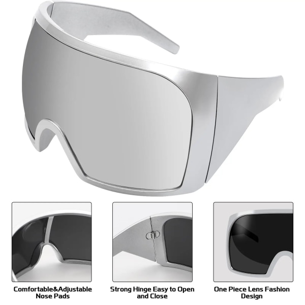 3722 Överdimensionerade inslag runt anpassade logotyp solglasögon för kvinnor män futuristiska böjda linsnyanser mode sköld Y2k solglasögon Black oversized