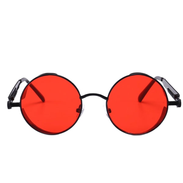 Steampunk-lasit Muoti Pyöreät Aurinkolasit Trendikkäät Retro Lasit Aurinkolasit Miehille ja Naisille (Punainen Musta Kehys),