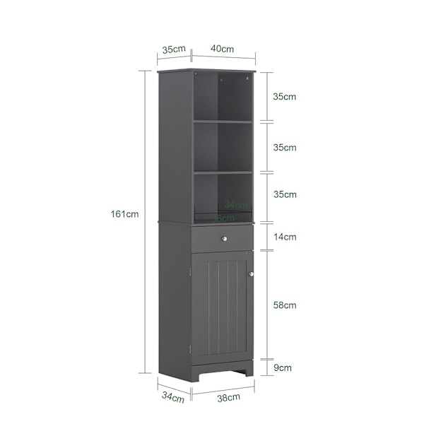 SoBuy korkea kaapin kylpyhuoneen kulmahylly Högstomme m hyllyllä BZR17-DG Harmaa Grey Tall cabinet