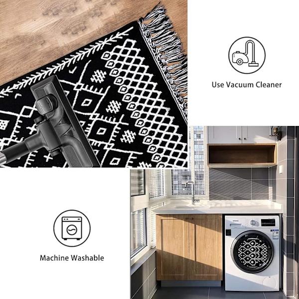 1 kpl Boho kylpyhuoneen matto, Boho matto keittiön juoksija mustavalkoinen