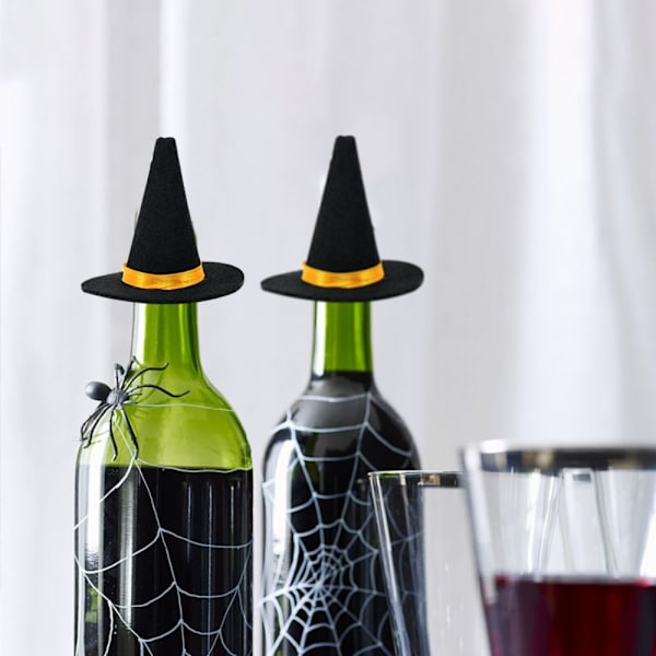 6 stk. Mini Heksehatte Vinflaske Dekoration Hætte Halloween 6 pcs 6 pcs
