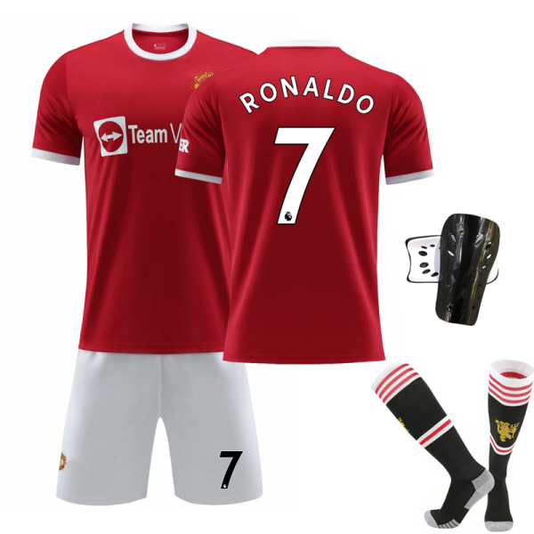 21-22 Nya Red Devils Hemma Nr. 7 Ronaldo Tröja Nr. 6 Pogba Fotbollströja Set Nr. 18 Stjärna med Originalstrumpor No. 7 Cristiano Ronaldo with socks 18#