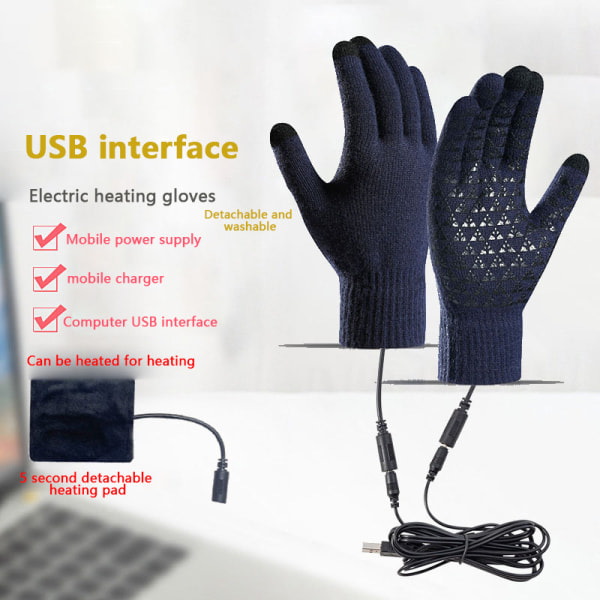 1 par USB-uppvärmda handvärmande handskar Touch Heating Gloves A1