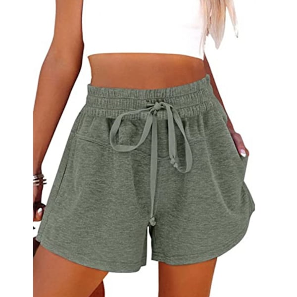 AVEKI Dame Sommer Casual Komfortable Bløde Snøre Elastisk Talje Sweatshorts --- Army Grøn（Størrelse M）