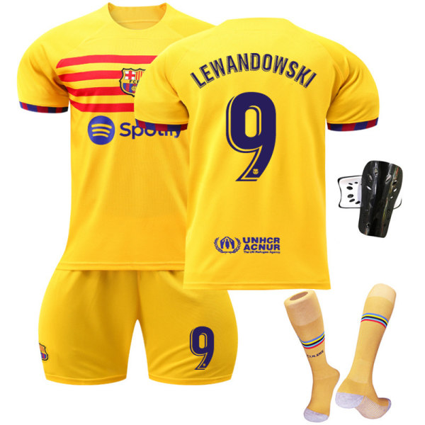 2022-23 Barcelona tre borta gul nr 9 Lewandowski 6 Gavi fotbollströja Katalonien element tröja Size 8 with socks #XS