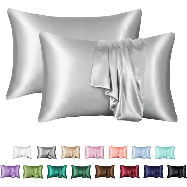 Silk Satin Pillowcase 2-pakkaus (ilman täytettä) Hopeaharmaa Silver Grey 50X66cm