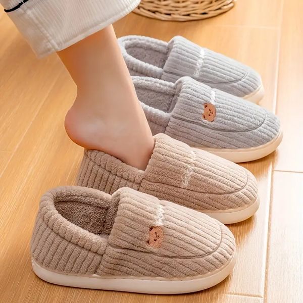 Søde Bjørn Plys Sko til Kvinder, Fuzzy Varme Slip-On Indendørs Anti-Slip Sko, Soveværelsessko beige EU40 41