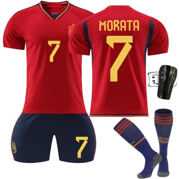 22-23 Spanien hjemme rød nr. 9 Gavi 7 Morata 10 Pedri 17 Fati VM fodboldsæt 10 Asensio,socks + protective gear #M