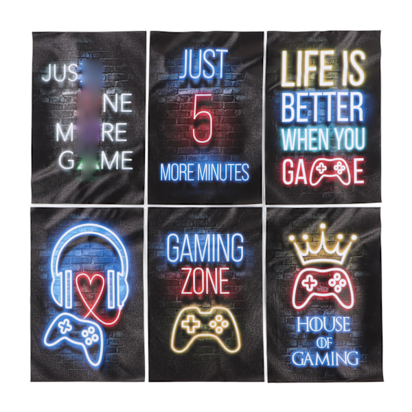 6 stk Neon Gaming-plakater 20x30cm Fargerike Spillrom Lerret Veggkunst Dekorasjon for Gutterom 0.2