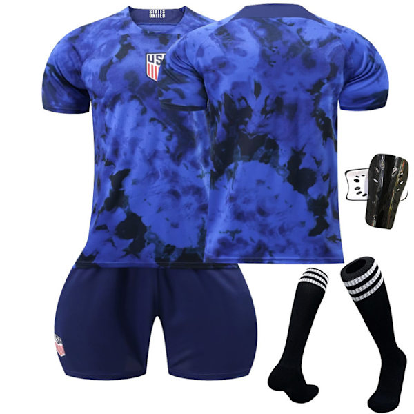 Fotballdrakt for USAs landslag, borte, blå, nr. 10 Pulisic, 8 McKennie, 13 Morris, VM-drakt 22-23 2223 USA Away No. 13 #18