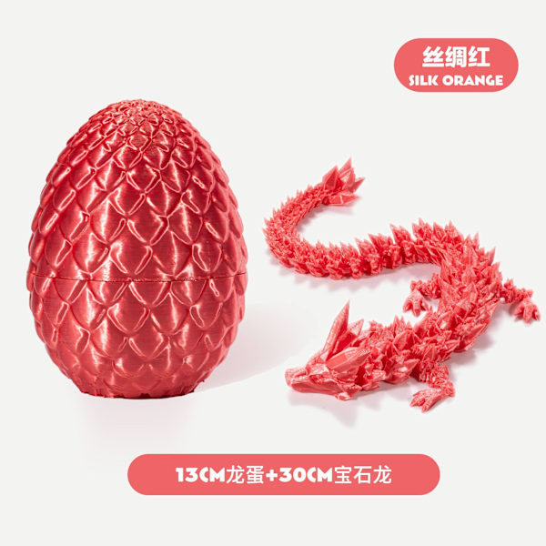 Påskdrakar 3D-tryckt drakägg med drake inuti Kristalldrake Fidget Leksak för Vuxna Fullt Ledad Drake för Hemmakontorsdekoration Silk Red