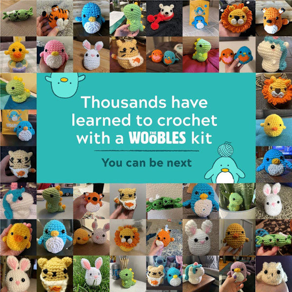 Woobles Beginner Heklekitt i Simple Pea Garn, som vist på Shark Tank Penguin Rabbit