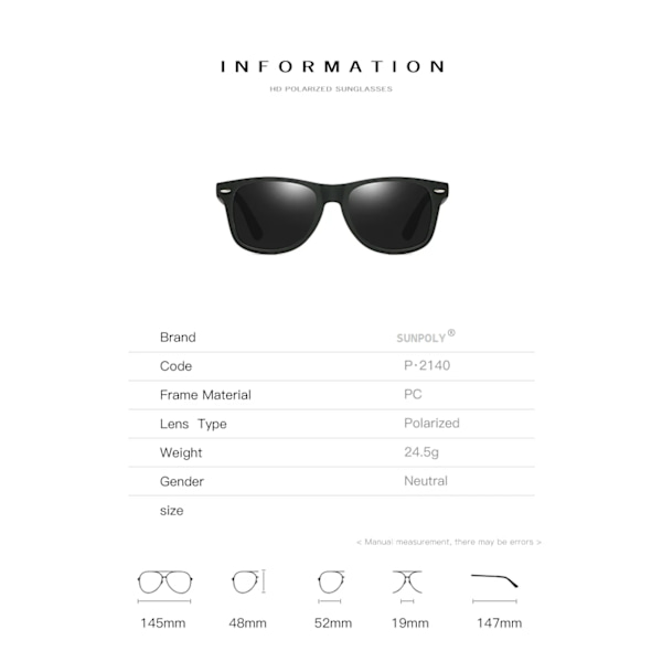 SUNPOLY Høj Kvalitet Retro Solbriller TAC Polariseret Custom Fashion Herre Dame Solbriller C3 52-19-147