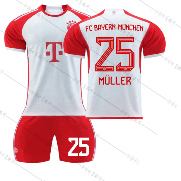 23-24 Bayern hemtröja röd och vit fotbollströja nr 9 Kane nr 10 Sane 25 Muller 42 Musiala tröja Bayern home stadium No. 25 #M