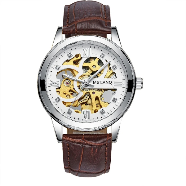 New Watch Automatic Mechanical Watch Waterproof Luminous Leisure Business Mechanical Men's Watch-Coffee Belt