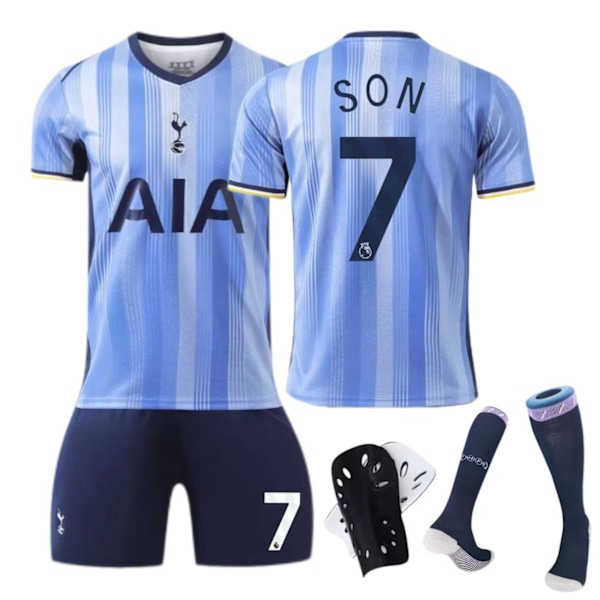 24-25 Tottenham Hotspur Away Kit nr. 7 Son Heung-min 17 Romero Børne- og voksenfodboldtrøje - nr. 7 med sokker + beskyttelsesudstyr L(175-180cm)