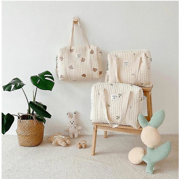 Korea Style Nyfødt Babypleie Bleieveske Mamma Skulder Bag Broderi Quiltet Barnevogn Bleie Oppbevaringsarrangør Stor Håndvesker Bjørn B