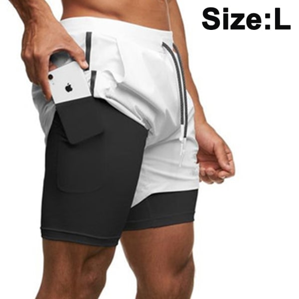 1 stk 2-i-1 treningsløpeshorts for menn Lettvekts treningsstudio yoga zdq