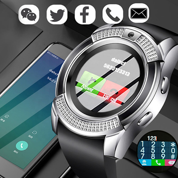 Smartklokke 1,3 tommers rund skjerm Bluetooth berøringsskjerm Black