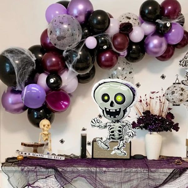 Black Purple Confetti Balloons Skull Balloon and Spider Web for Kids Halloween Scary Birthday Party Decorations, 100 Pack