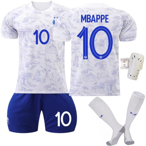 22-23 Frankrike borta nr 10 Mbappe fotbollströja 19 Benzema 7 Griezmann 9 Giroud kortärmad vit dräkt No. 19 with socks + protective gear #XL