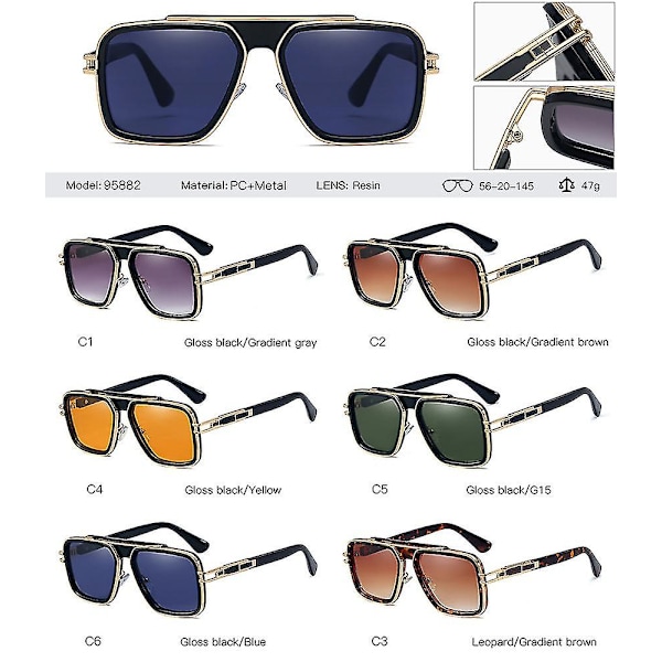 Firkant Aviator Solbriller Til Kvinner Menn Retro Aviator Solbriller UV Beskyttelse Designer Pilot 70s 80s Solbriller C3