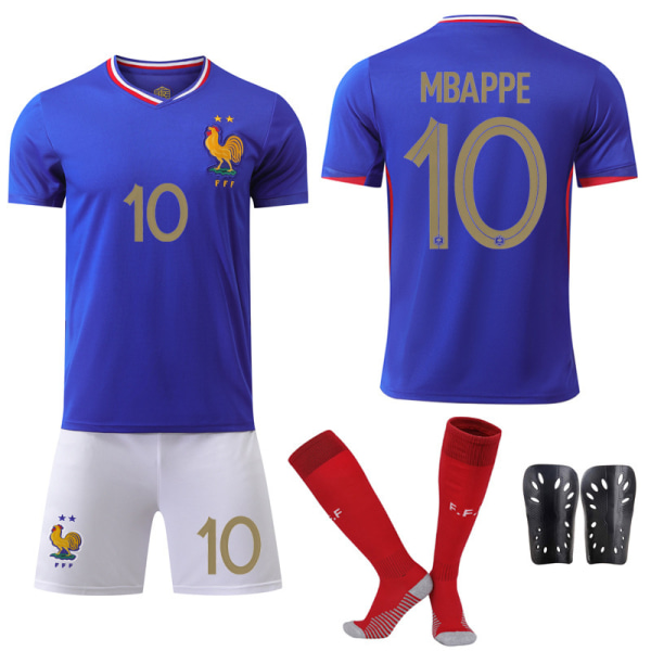 2024 Europacup Frankrike hemmatröja nr 10 Mbappe fotbollsdräkt 9 Giroud 11 Dembele 7 Griezmann Size 7 with socks + protective gear #XS