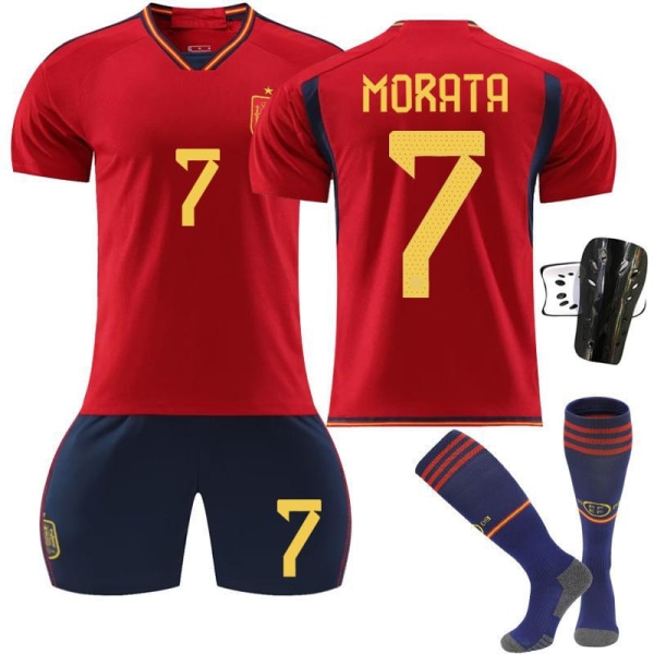 22-23 Spanien hemma röd nr 9 Gavi 7 Morata 10 Pedri 17 Fati World Cup set Size 7 with socks + protective gear #20