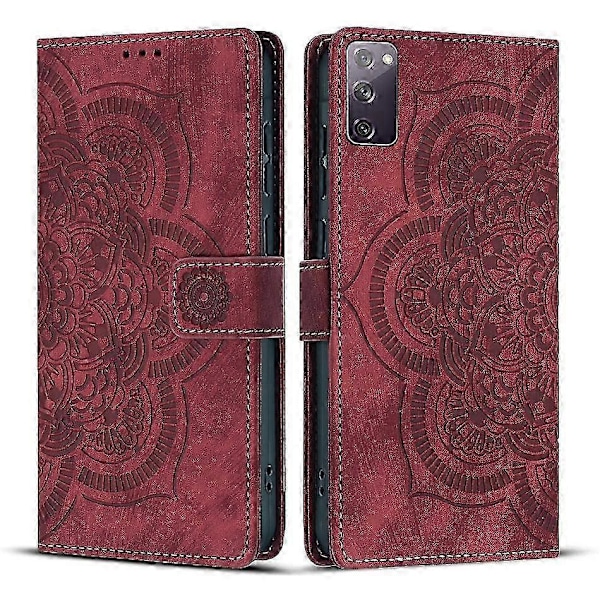 Frosted Læder Etui til Mandala Emed Retro Telefon Rød(FQ) For Samsung Galaxy S20 FE Red