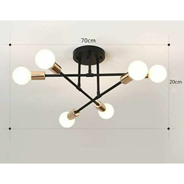 Moderne loftslampe, retro lampe med 6 lys, E27 industriel pendellampe til stue, soveværelse, køkken, indendørs belysning