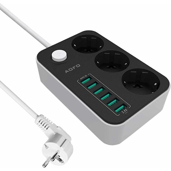 Adapteri useille pistorasioille 3 vaihdettavaa osastoa 6 USB:llä (5V/3.4A, 17W), vaihdettava lapsiturva useilla pistorasioilla Adapteripistorasia