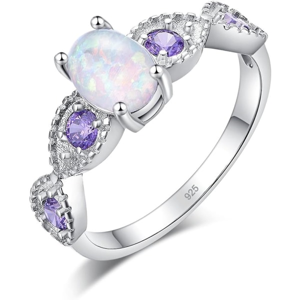 18K guldpläterad Opal Ring-Vit Fire Opal & Ametist & Cubic Zir