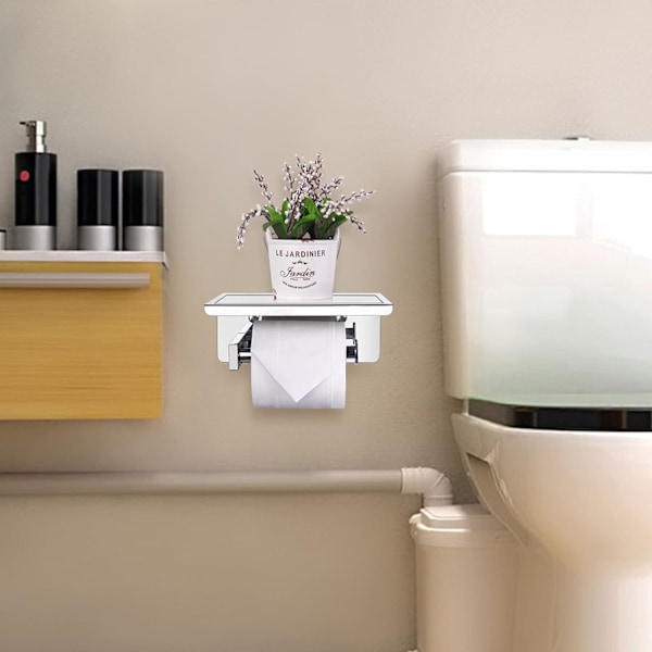 Toalettpapirholder med hylle, selvklebende - Krom