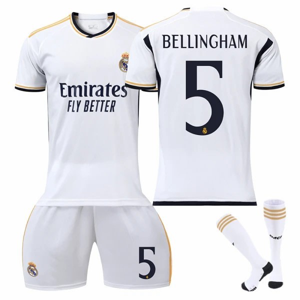 23-24 Bellingham 5 Real Madrid tröja ny säsong senaste vuxna fotbollströjor för barn I Adult S（165-170cm）